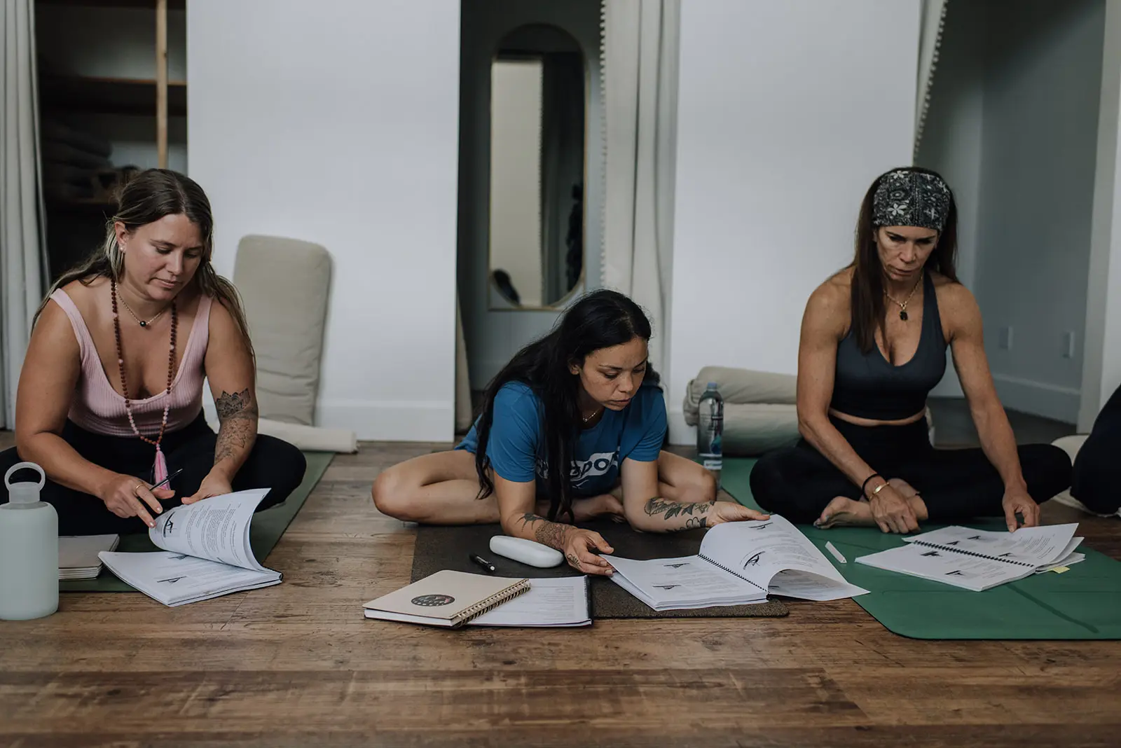 Trainees studying yoga texts